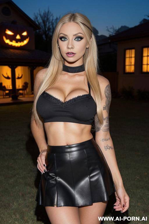 valley woman, full body view, full frontal, blond long hair, ponytail, bimbo lips, big eyes, very long eyelashes, makeup, mascara, eyeliner, breasts, tattoos, full frontal, ((keep face)), ((keep - #main