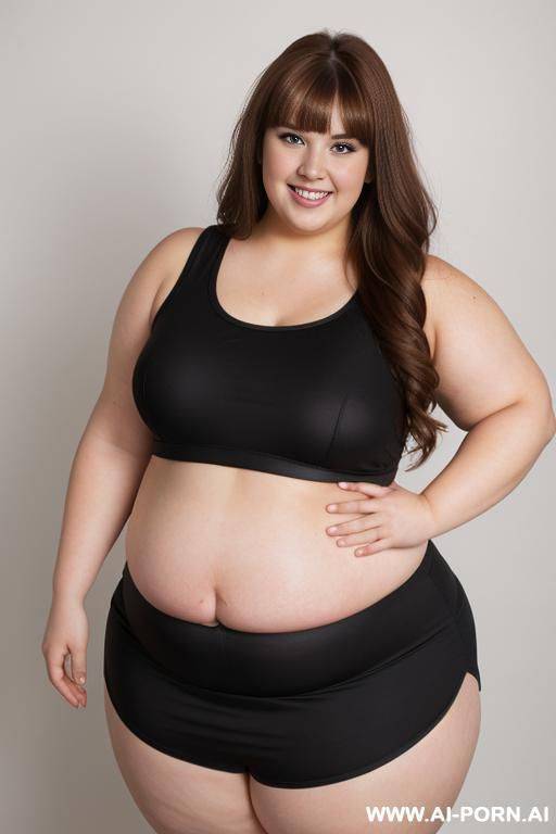 full body photo shot, professional photo studio, ((obese)) chubby fat bbw cheerleader, with tummy and lovehandless. - #main