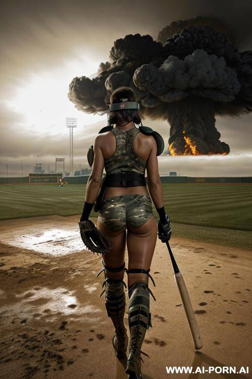 at nigth , nuclear central explosion landscape , apocalyptic city , cloudy sky fog battle city , atomic bomb explosions landscape , horizont looking , walking sexy pose , mud-stained body , - #main