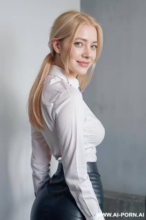 perfect face, pencil skirt, business shirt, huge ass, bubble butt, ass up, side view - #main
