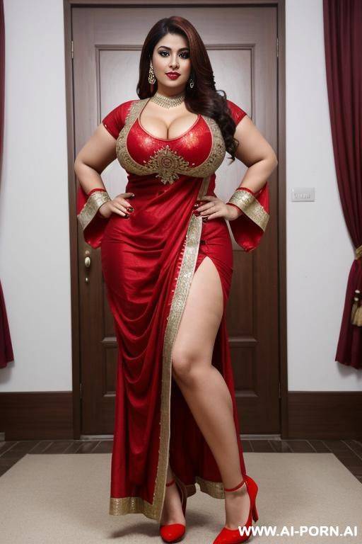 pakistani thick body, curvy milf sexy red traditional outfit - #main