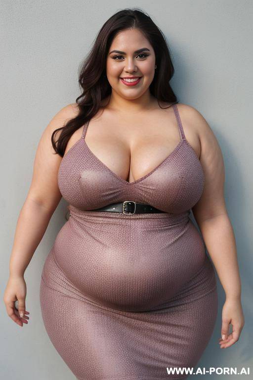 latina, pushing vacuum, tight sundress, plumped up, she’s touching her belly, licking her lips, sign on wall says “sealed”, ssbbw - #main