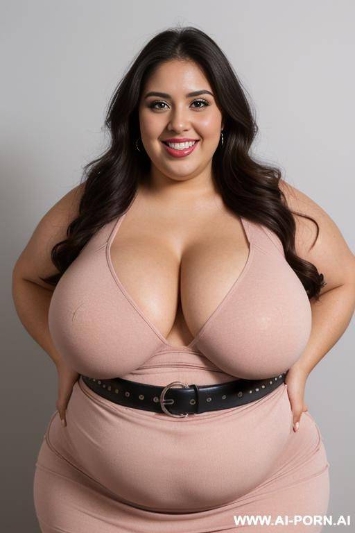 latina, pushing vacuum, tight sundress, plumped up, she’s touching her belly, licking her lips - #main