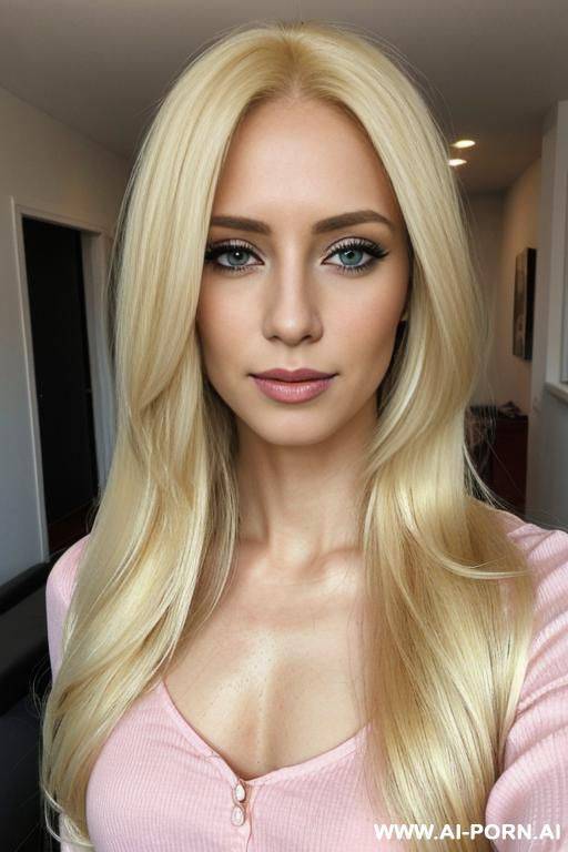 woman long hair pink tight blouse selfie - #main