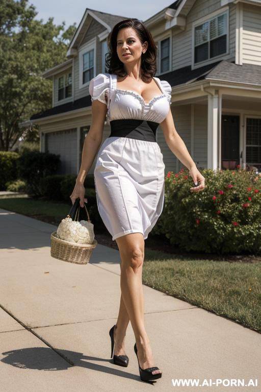(suburban mom) (walking outside her house) - #main