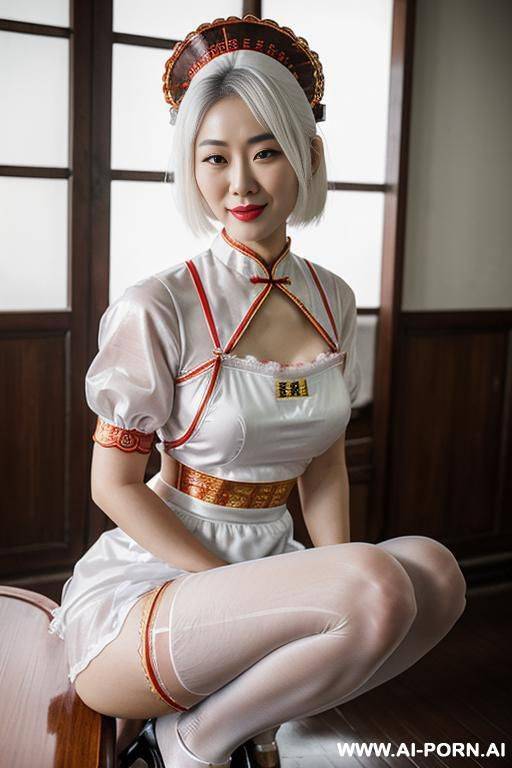 white skin, ((((chinese mother wearing a maid outfit)))) - #main