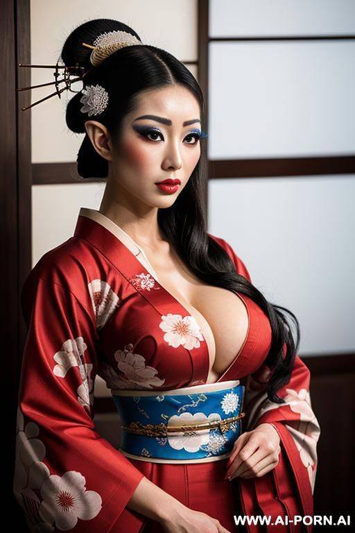 traditional japanese geisha, geisha makeup, beautifull face, muscular female - #main
