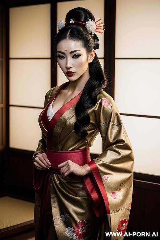 traditional japanese geisha, geisha makeup, beautifull face, muscular - #main