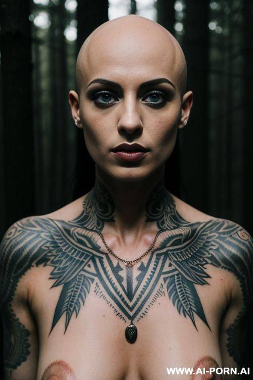 dark woods, wrists tied, fire, sacrifice, covered in tattoos - #main