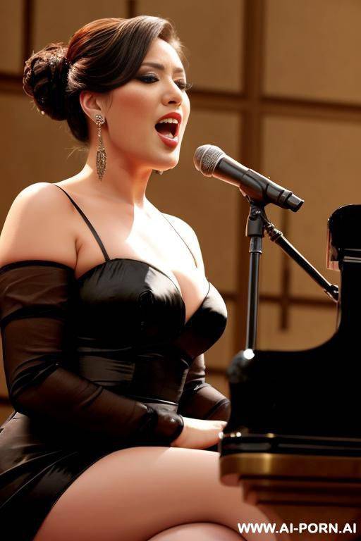 opera singer sits at the piano and sings into a microphone - #main