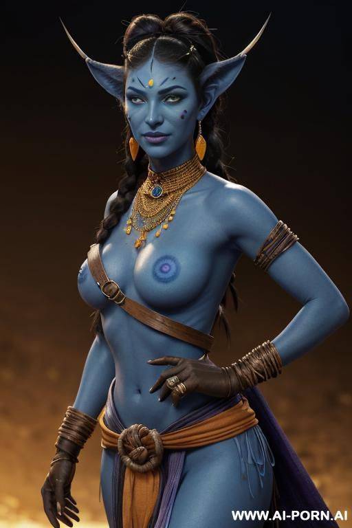 very beautiful and fit extraterrestrial being. blue-skinned character. she has wild hips and massive ass. her skin is blue everywhere with stripes like zebra, she has very big yellow eyes, eyes - #main