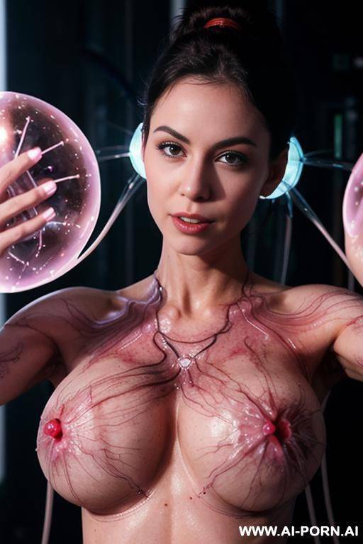 ((veins all over her boobs growing out from her nipples like from the middle of a plasma ball)) - #main