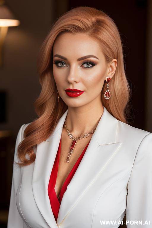 beautiful face, full makeup, earrings, necklace, seductive, provocative, red clothes - #main