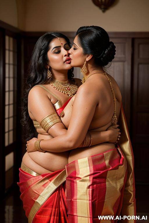 ancient chubby indian queen in a traditional sari kisses and fondles her full naked chubby devote female servant - #main