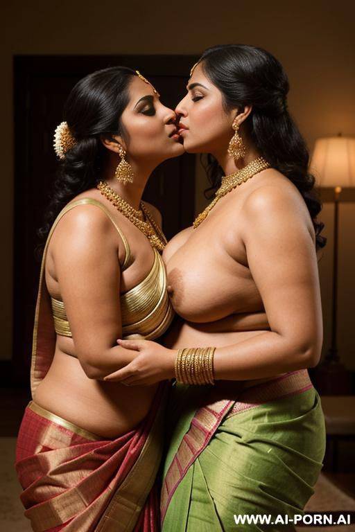 ancient chubby indian queen in a traditional sari kisses and fondles her full naked chubby female servant - #main