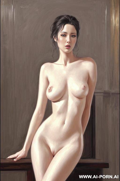 hyperrealism painting: very beautiful sexy orgazm face, totally nude body. white skin. standing full-length view. art. - #main