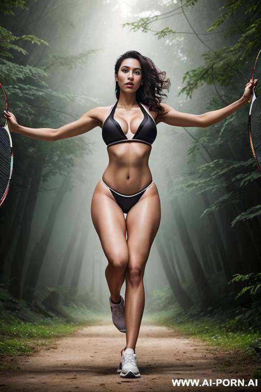 beautiful, realistic, greek, 2, wavy hair, dark brown hair, very white skin, athletic body, natural boobs, slight smile, makeup, blusher, eye shw, standing, spreading legs, transparent bikini, field background. - #main