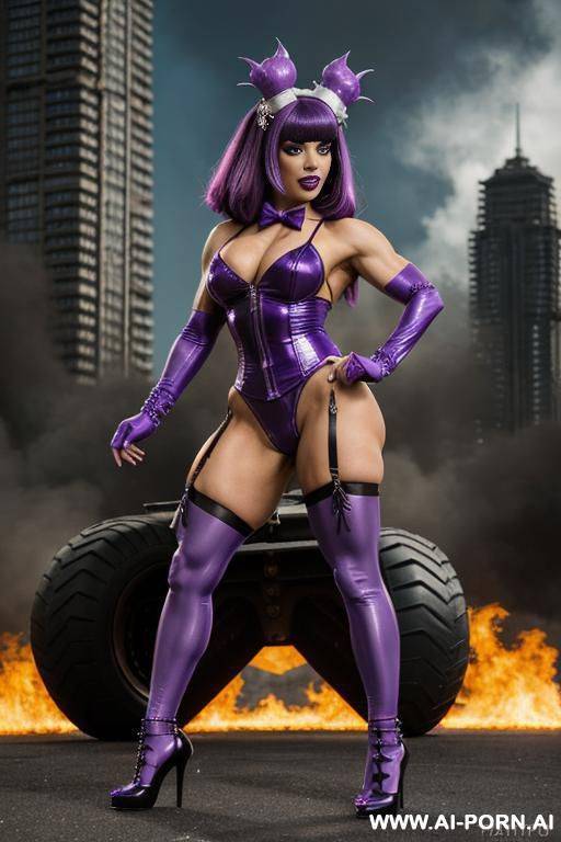 bowtie, bow tie, latex, leather outfit, punky doll lingerie, purple - #main