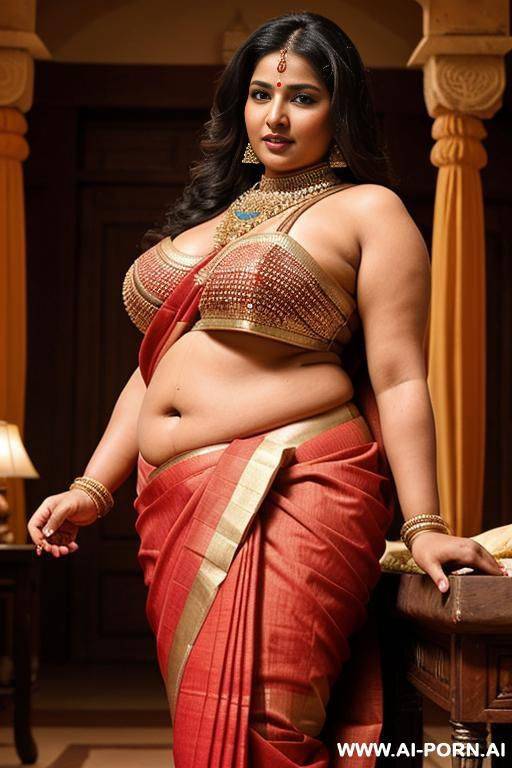 ancient chubby indian queen in a traditional sari fondles her full naked chubby female servant - #main