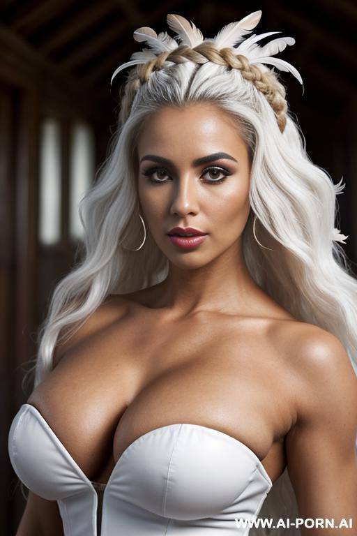 ((british white african mixed race, massive huge gigantic boobs, massive muscles , full body view ,big lips, large lips, long voluminous wavy hair, perfect white skin, close view)) - #main