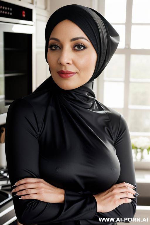 wife , kitchen , tight pajama , curvy , hijab, beautiful - #main