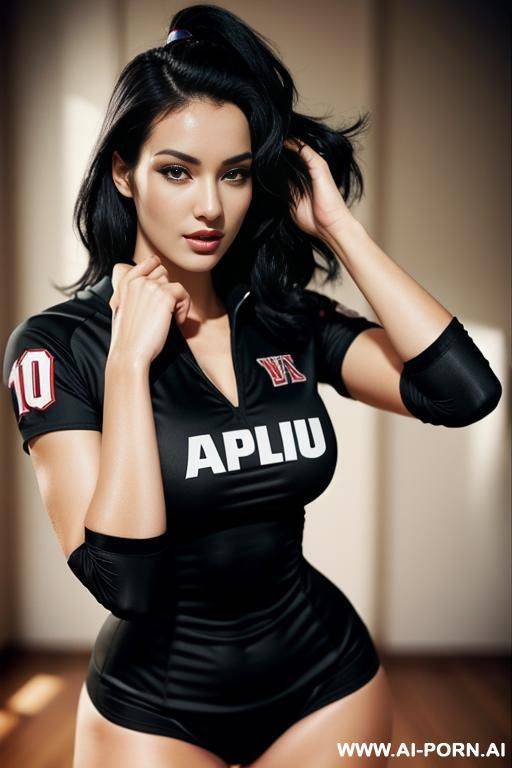 woman with black hair and sexy volleyball uniform - #main