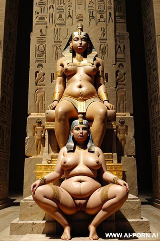 ancient egyptian helpless chubby female victim with shaved vagina is tied to a big statue of the pharao. her legs are widely spread by the ropes. - #main