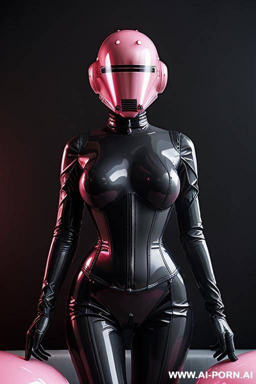 perfect bimbo, wearing a sealed featureless opaque full-face helmet, sex drone, pink latex second skin, black corset, pov, ready to breed - #main