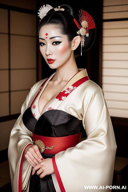 traditional japanese geisha, geisha makeup, beautifull face, muscular female, big thick ass - #main