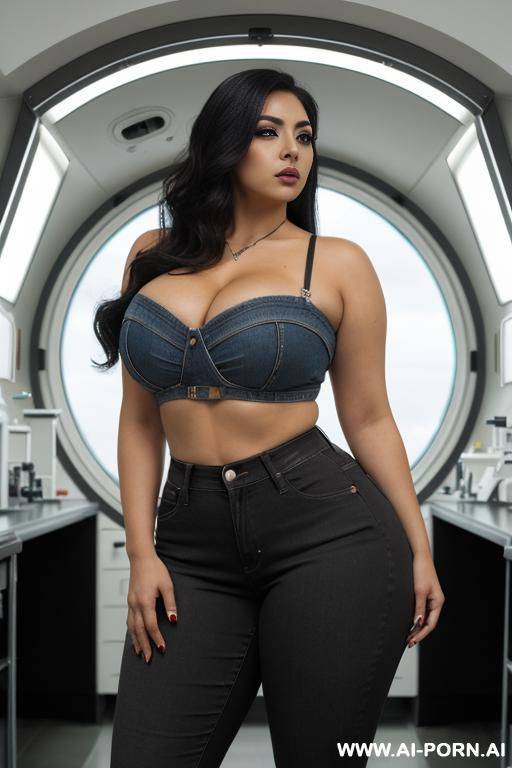 latina, mexicana, high rise jeans, wide hips, perfect face, eyeliner, inside laboratory pod, extra thicc - #main