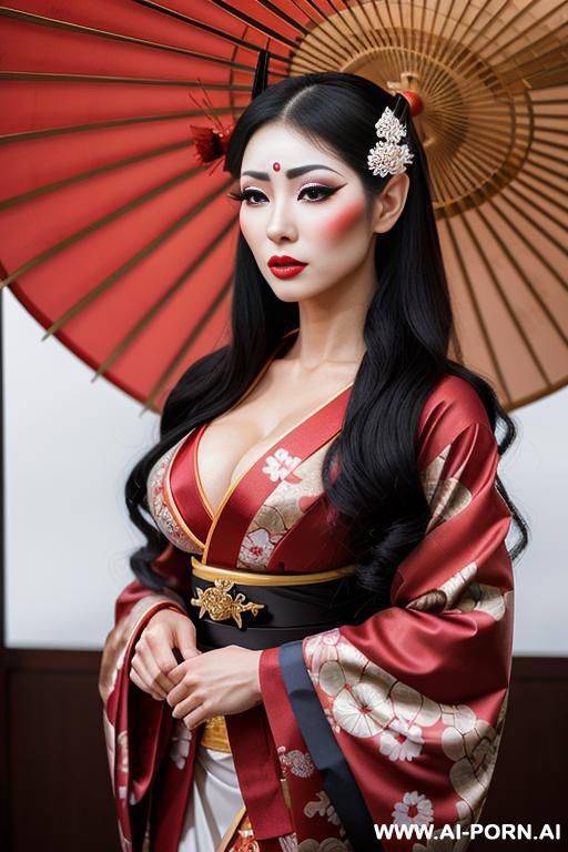 traditional japanese geisha, geisha makeup, beautifull face, muscular female - #main