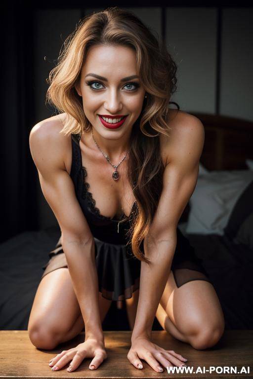 woman on her knees looking up at a man’s erected dick, showing her nipples through a sheer dress, face covered in white thick liquid, red lipstick - #main