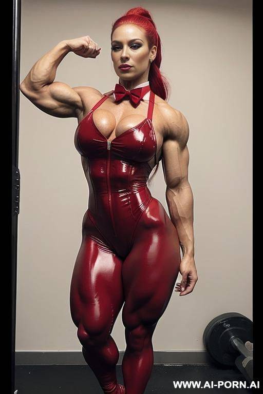 ponywoman, latex, bowtie, extremely muscular legs, femi, beautifull face, dominatrix - #main