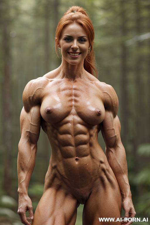 ((smiling topless slender female bodybuilder without tan)), (((topless))), ((nude)), ((naked)), (((nude unbuxom natural))), (((boobless shredded ripped brawny sculpted muscle chest))), (((no breasts))), pretty - #main