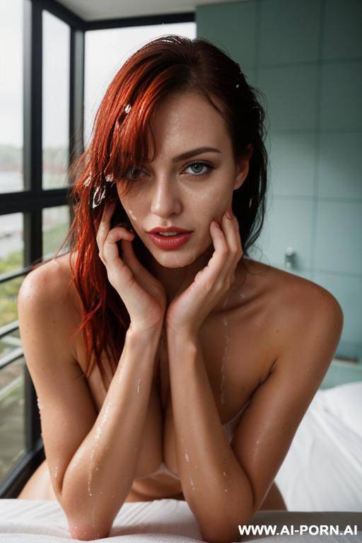 redhead womans fingering, bangs, ponytail - #main