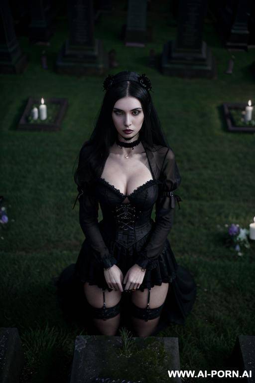 in a cemetery darkness athmosphere gothic woman casting a spell - #main