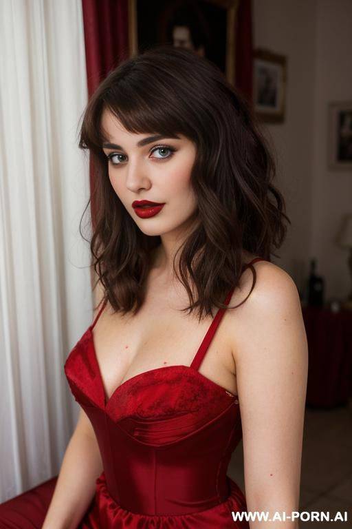 brunette wearing red dress with lipstick - #main