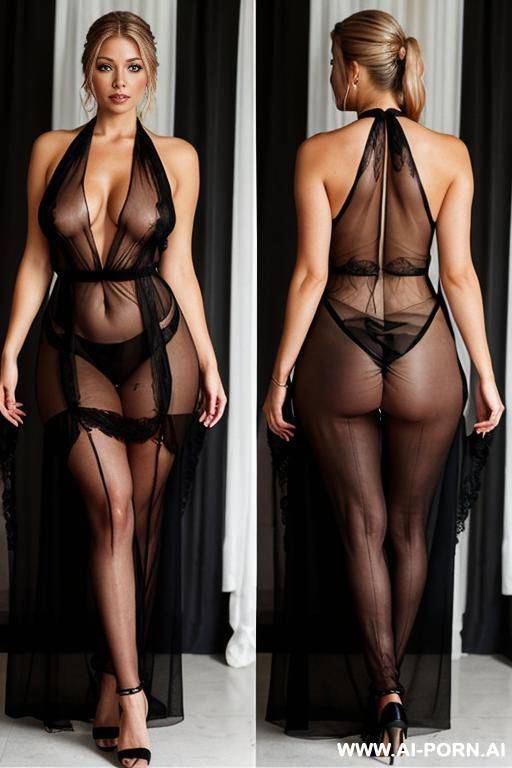 lace transparent oversized long dress, seethrough lace from neck to feet, ((long saggy old boobs)), perfect eyes, naked pussy and boobs under seethrough lace - #main