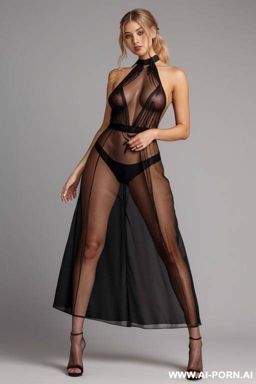 lace transparent oversized long dress, seethrough lace from neck to feet, ((long saggy old boobs)), perfect eyes, no panties, no bra, totally naked seethrough - #main