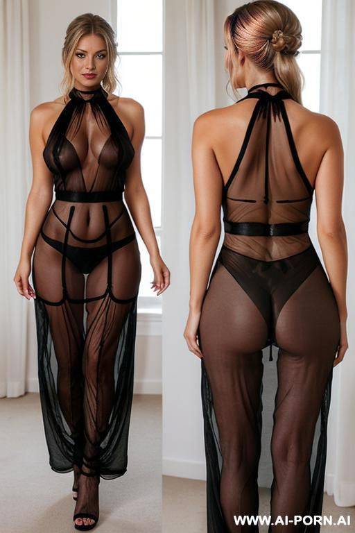 lace transparent oversized long dress, seethrough lace from neck to feet, ((long saggy old boobs)), perfect eyes, naked pussy and boobs under seethrough lace - #main