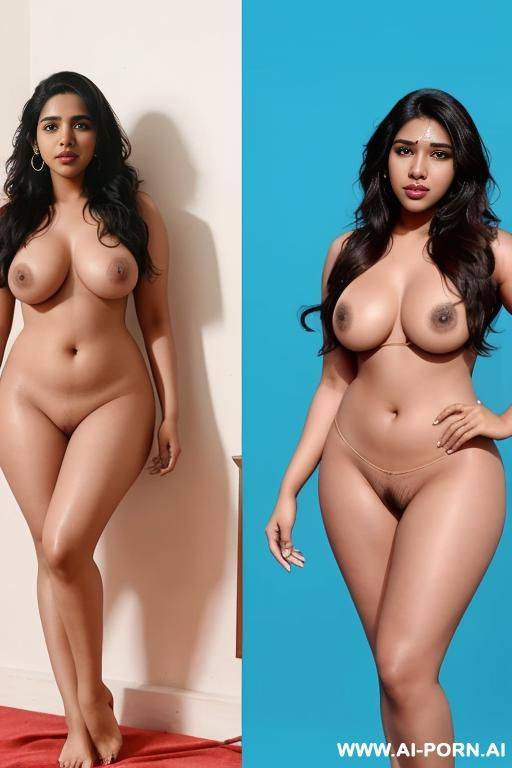 show me a real life image and cartoon sketch the same image side by side. the image is of bhumi pednekar the slutty whore naked - #main