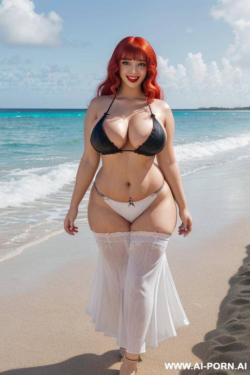 (tattooed, twin tails long fluffy curly bangs vivid red hair, late twenties european pin-up goth witch, big green silver irises, straight snub nose, pouty bbl lips, tall readjusted slightly chubby - #main