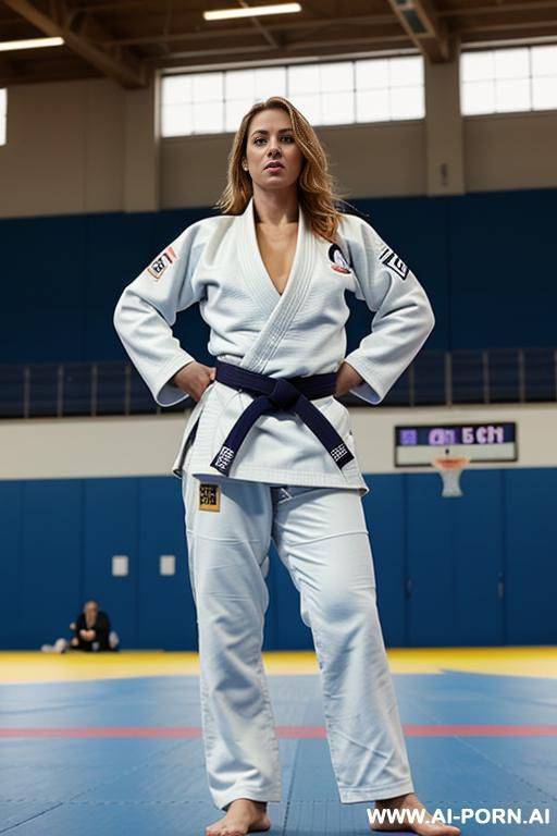 sports hall, judo outfit, topless, lots of people, showing boobs - #main