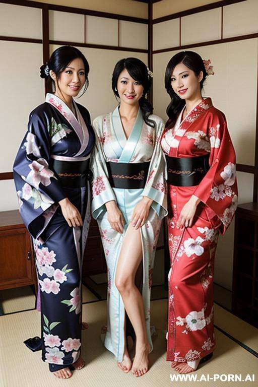 trio of sexy japanese in kimono, bedroom, dminatrice - #main