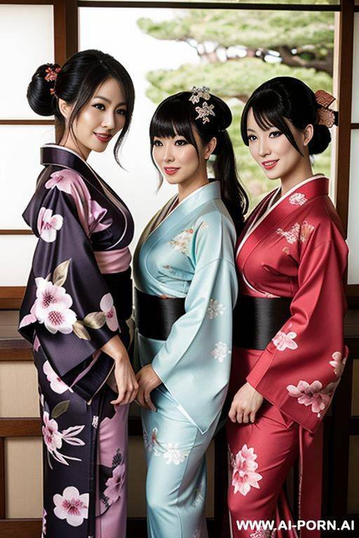 trio of sexy japanese in kimono, one sumised - #main