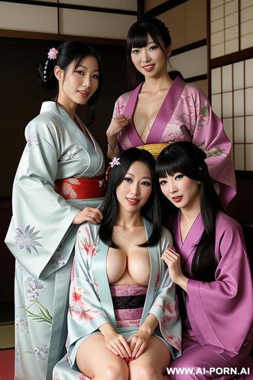 trio of sexy japanese in kimono, who lick her pussy - #main