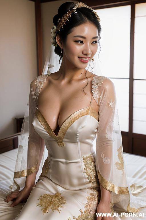 ((two kawaii korean women with natural boobs)), (((perfect high quality kawaii face))), (slicked and white twin braided hair and updo ), ((gold wedding and chinese dress)), (cum on boobs and - #main