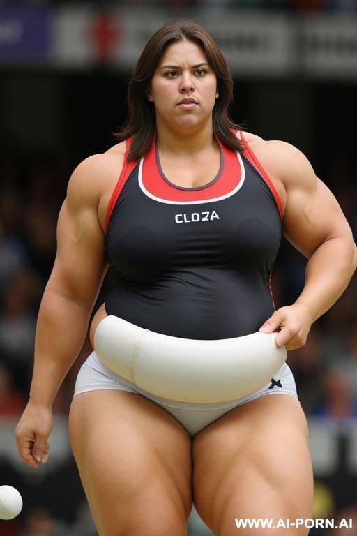 female shotputter, obese muscled bulked up, huge thighs - #main