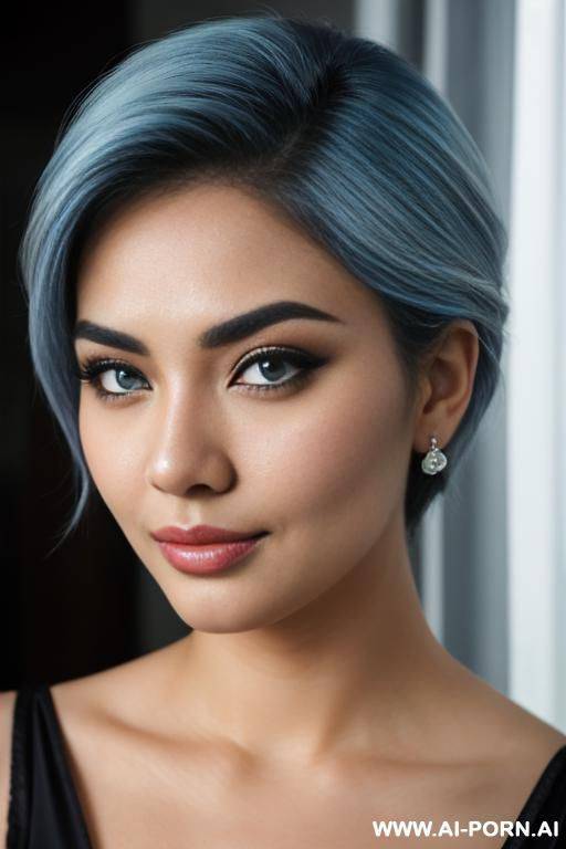 d, thick eyebrow, blue eye colour, fluffy hairstyle, malaysian, closeup, seductive smirk - #main