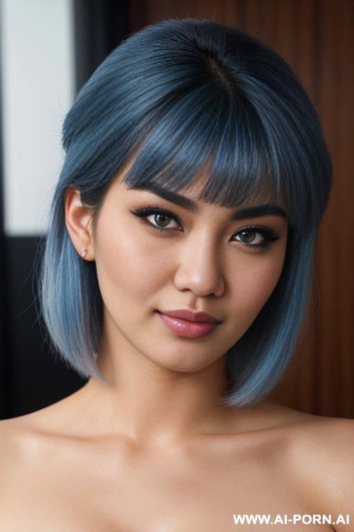 d, thick eyebrow, blue eye, fluffy hairstyle, malaysian, closeup, seductive smirk - #main